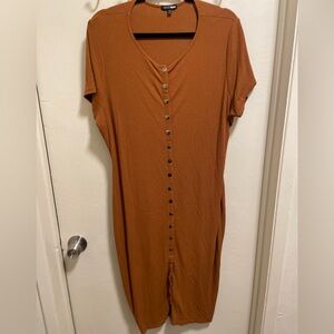 Fashion Nova Ribbed Button-Front Maxi Dress – 3X (Rust Brown)